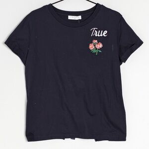 Sandro Paris "True" Embroidered Cut-Out Back Womens Top in Navy blue